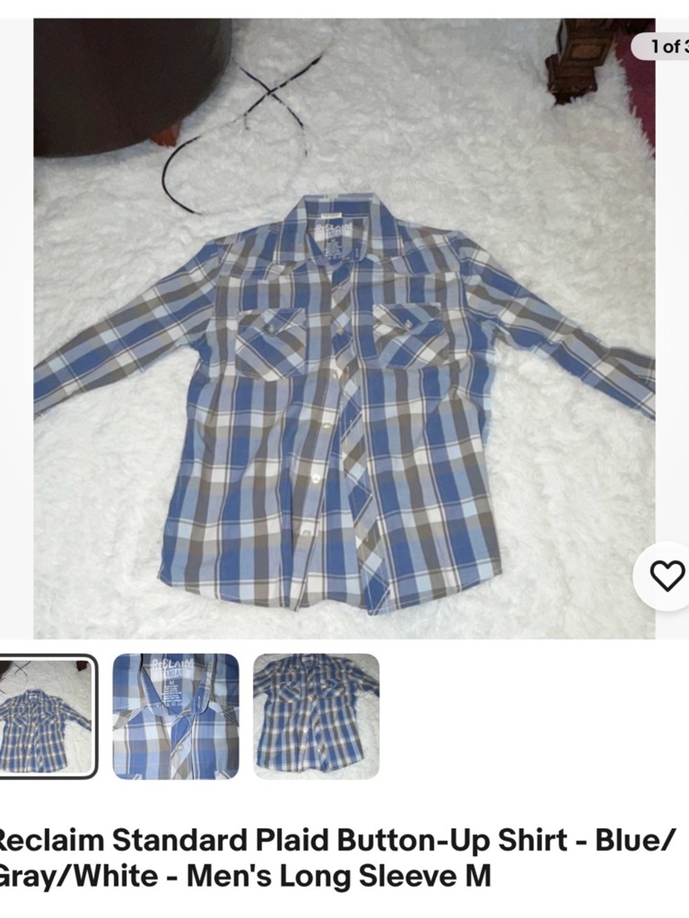 Reclaimed Vintage Blue Gray White Plaid Button-Down Shirt